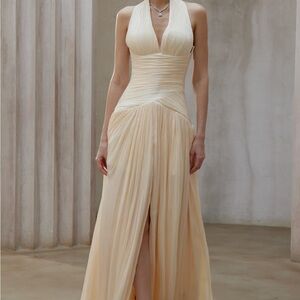 Chic Backless Cream Evening Dress